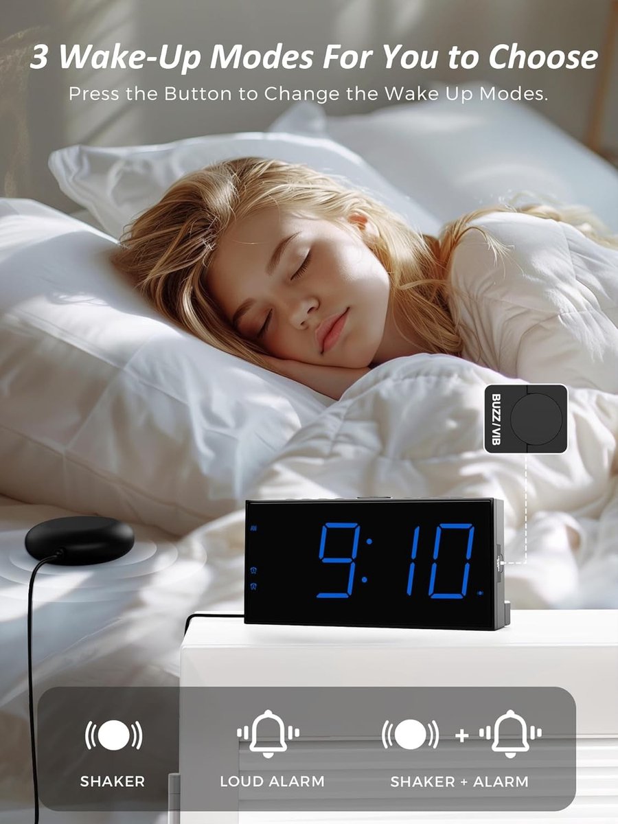Extra Luide Wekker met Bedschudder - LED Display - Dubbele Wecker - USB-oplader - Voor Zware Slapers en Slechthorenden