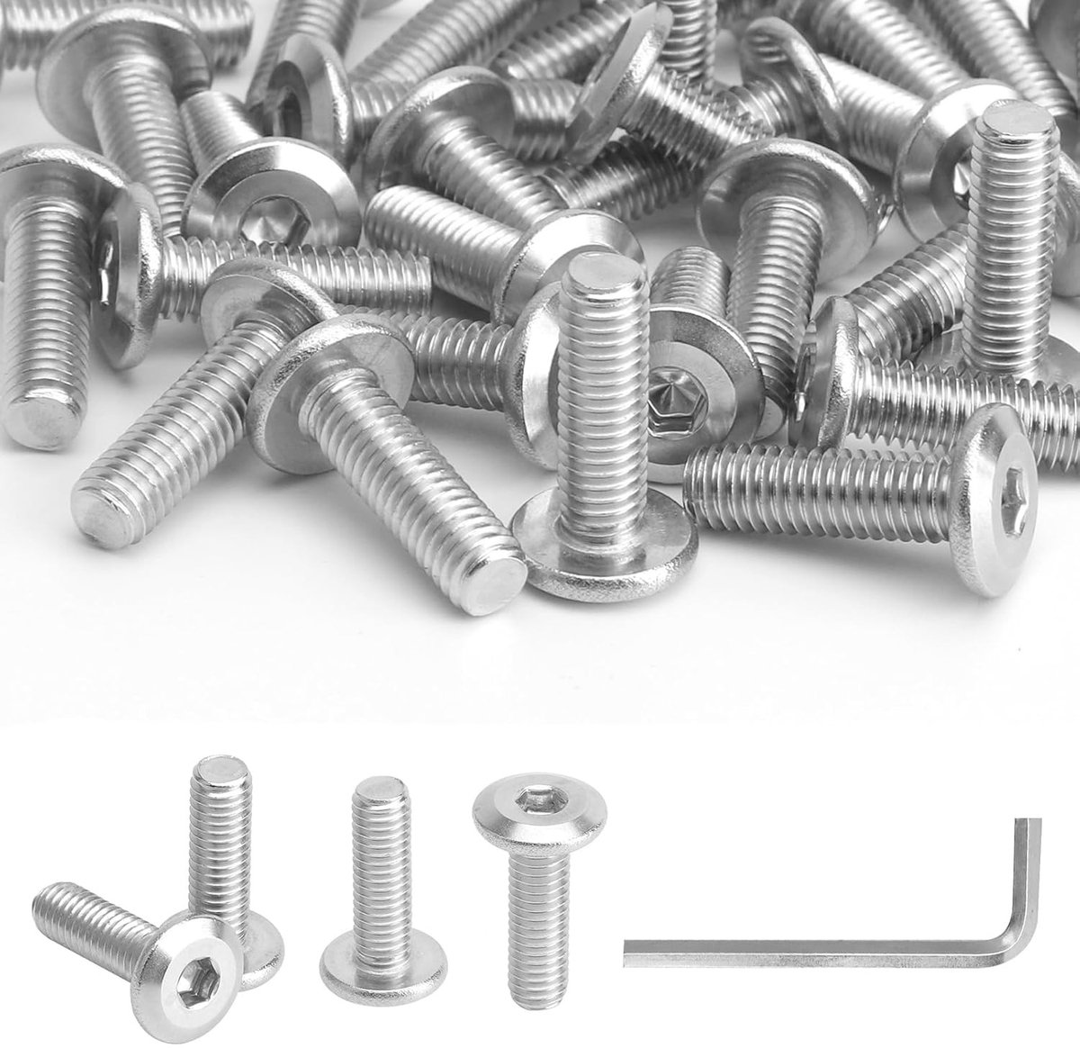Pack van 30 M6 x 20 mm Hexagon Platte Schroeven, Volledige Draad, RVS A2 voor Meubelassemblage en Elektronische Toepassingen