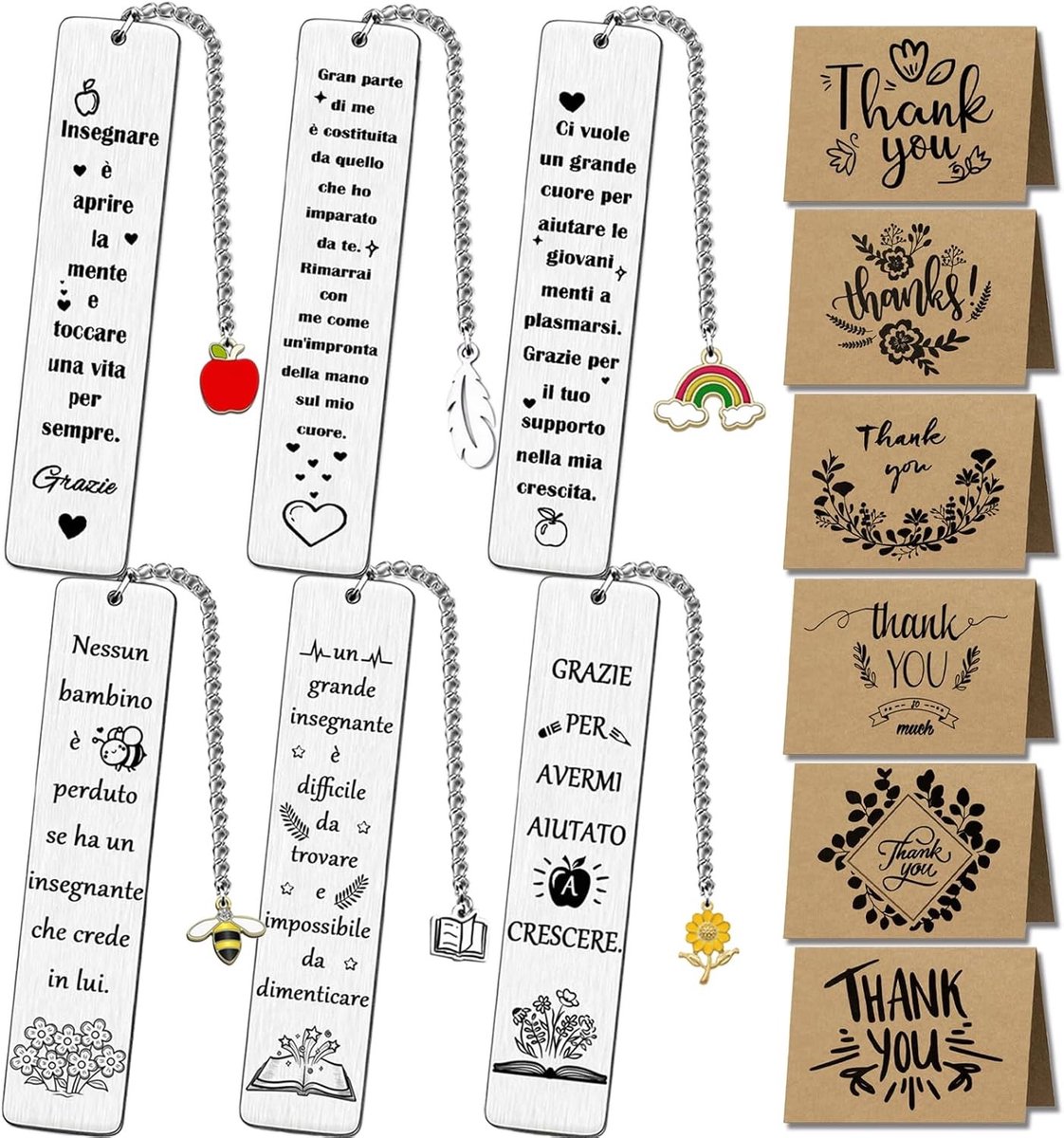 Set van 6 Gepersonaliseerde Boekenleggers voor Leraren, Bedankt Cadeau, Eindejaarsgeschenk, Perfect voor Studenten, Kerst, Verjaardag en Afstuderen