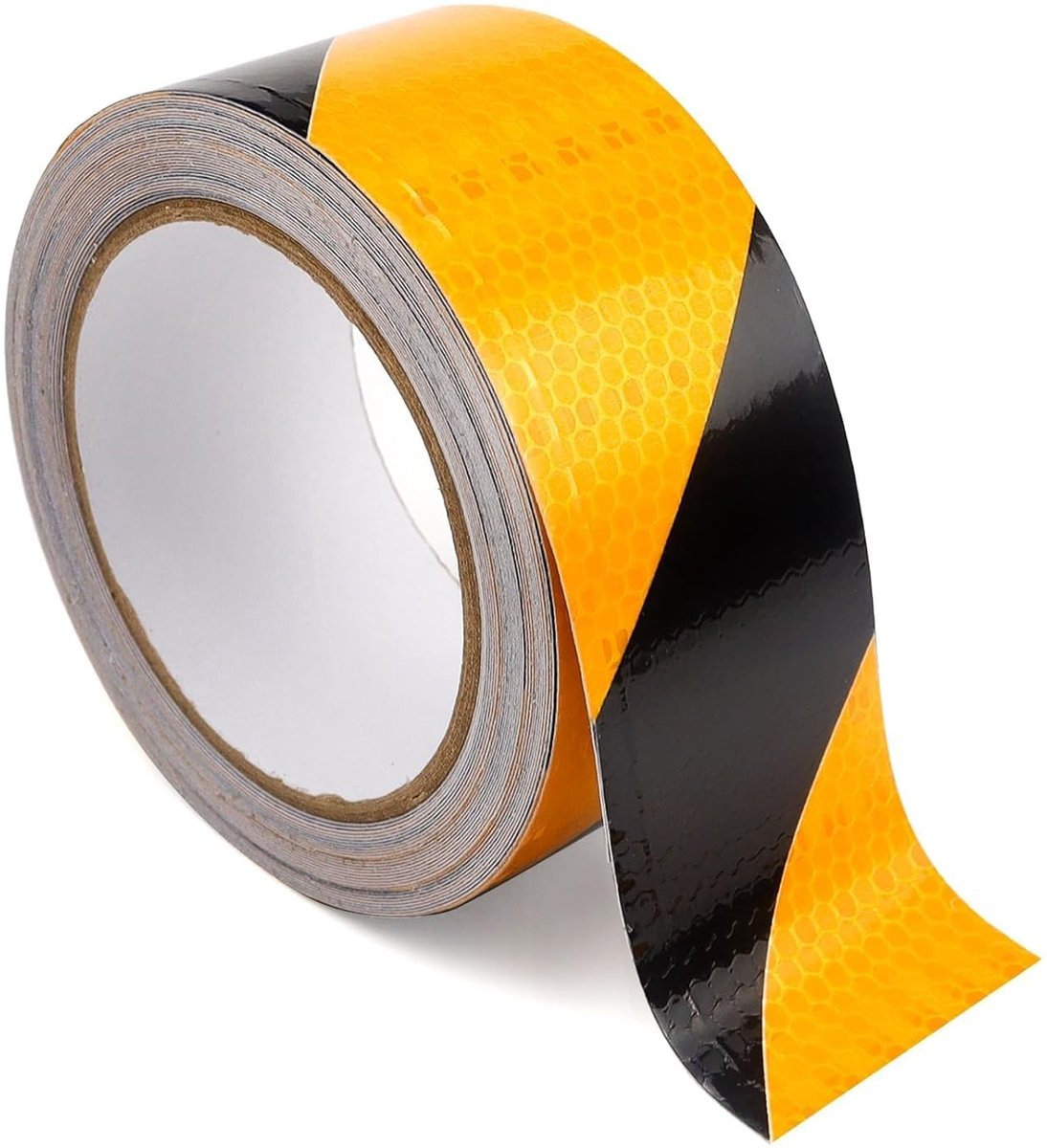 Reflecterende tape 25 m x 5 cm, zelfklevend, waterdicht, waarschuwingsband, geel en zwart, veilig en duurzaam