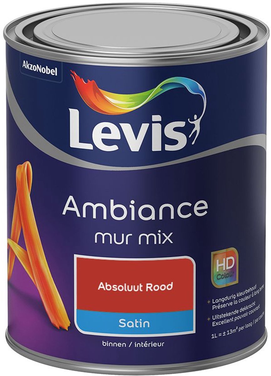 Levis - Ambiance Mur Satin Mix - Absoluut Rood - Mengverf - 1 L