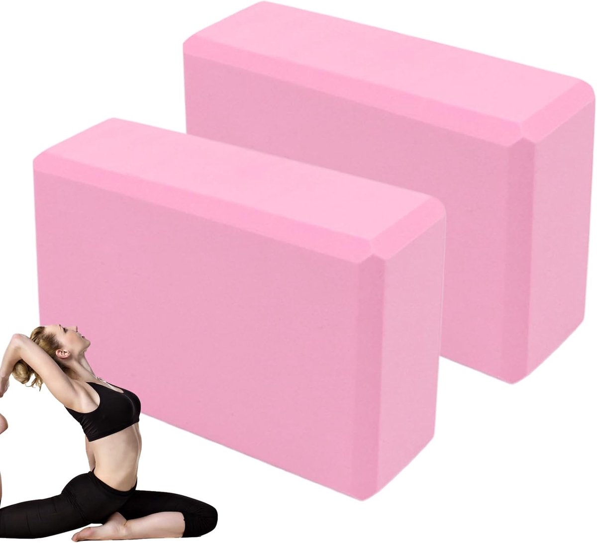 Yogablokken Set - Oefenblokken Stevig - Balans Verbeteren - Lichtgewicht EVA Schuim - 23x15x7.5 cm - Roze