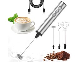 Elektrische Melkopschuimer - Roestvrij Staal - USB-oplaadbaar - 3 Snelheden - Voor Koffie en Latte