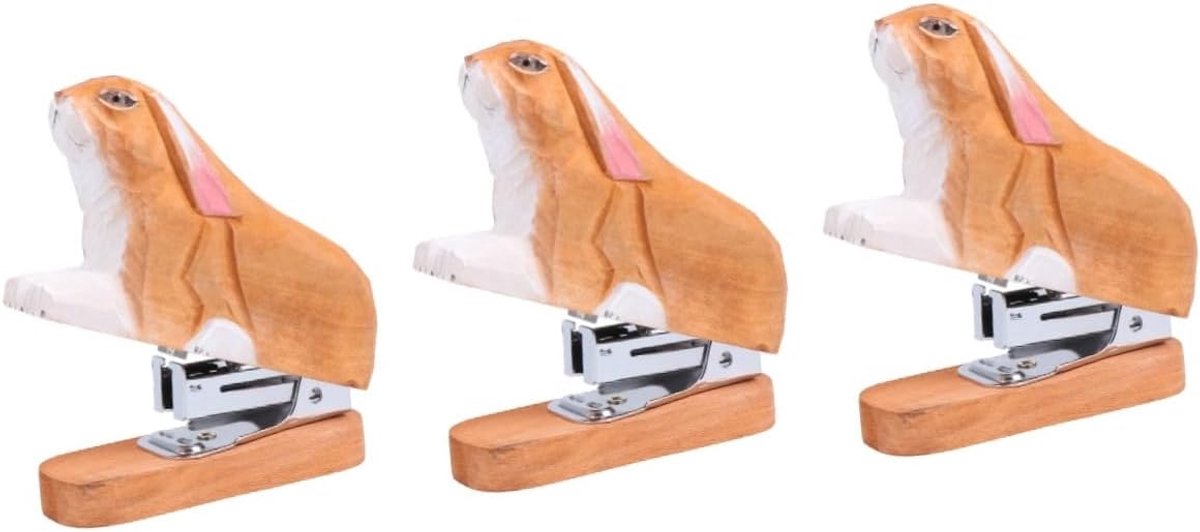 Houten nietmachine - Dieren ontwerp - Papier nieten - Mini draagbaar - 12 cm - Houtkleur