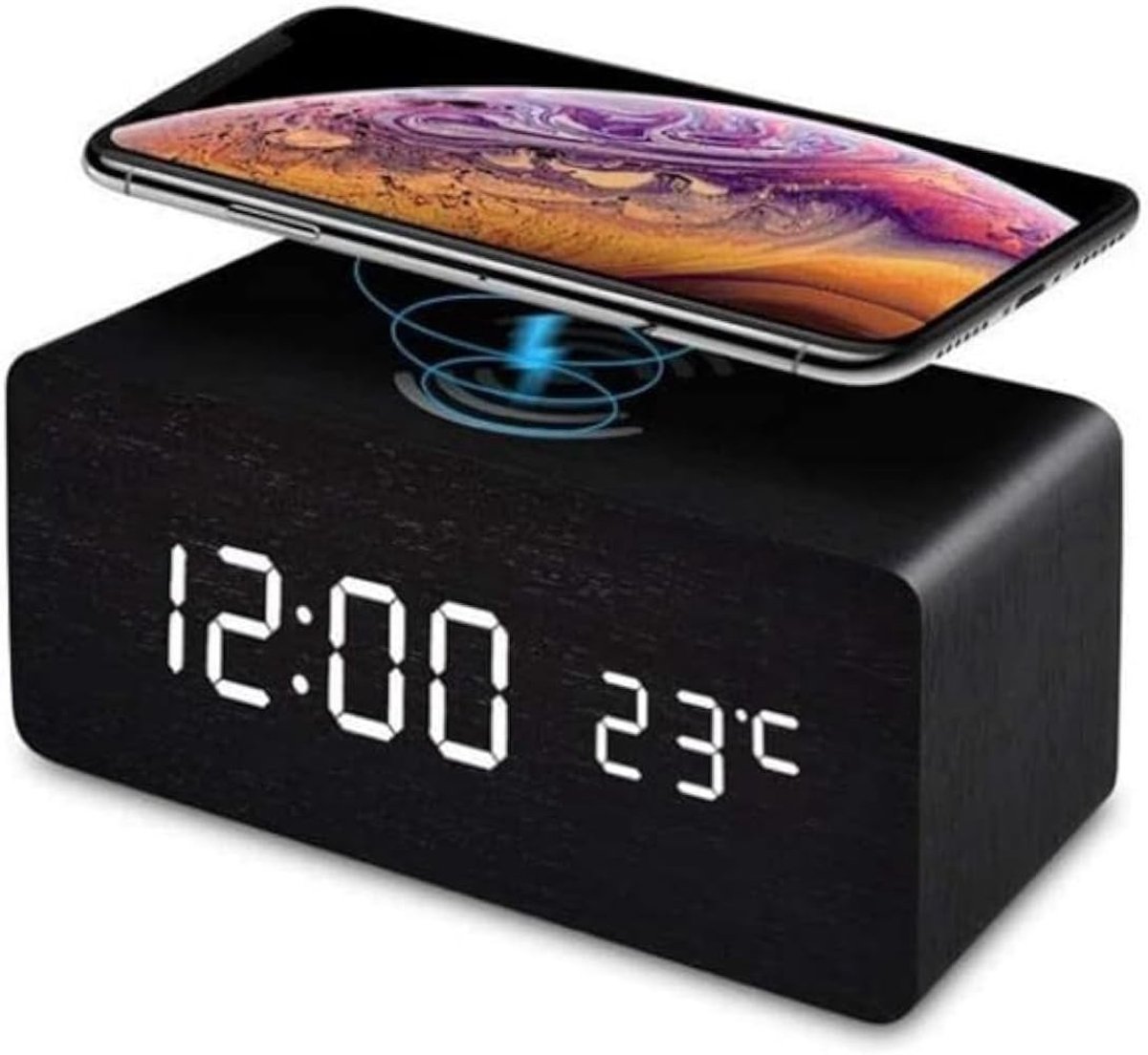 Digitale LED-wekker - Hout - Draadloze Qi-oplader - Temperatuurweergave - Voor Thuis en Kantoor