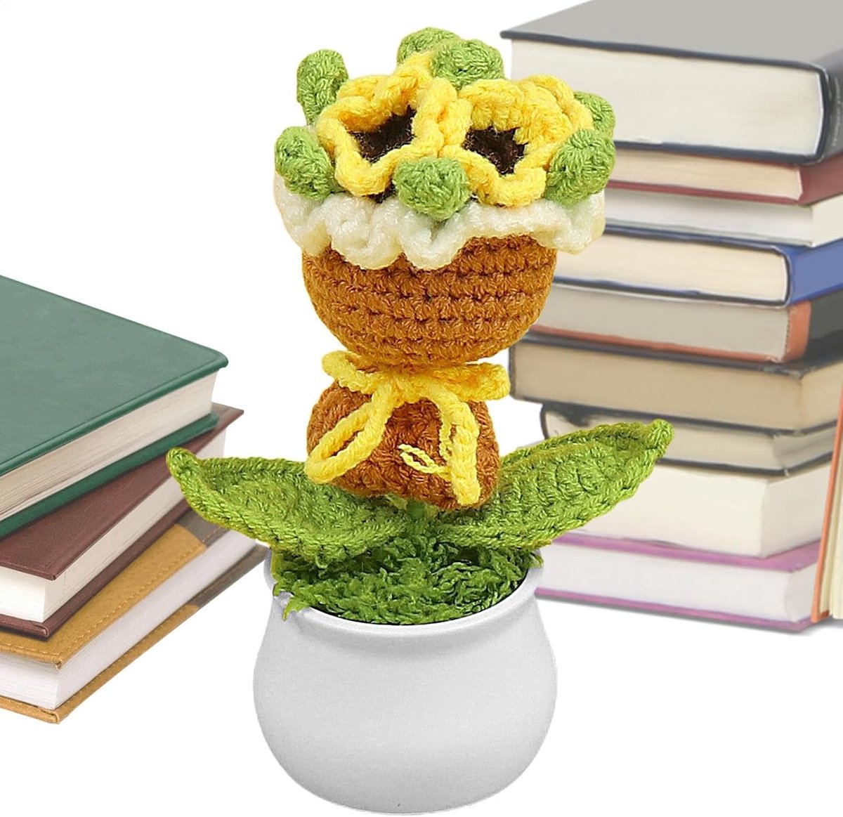 Haakbloemen Boeket - Gebreide Bloemen - Decoratie Huis - Handgemaakt Uniek - 15 cm Hoog - Geel