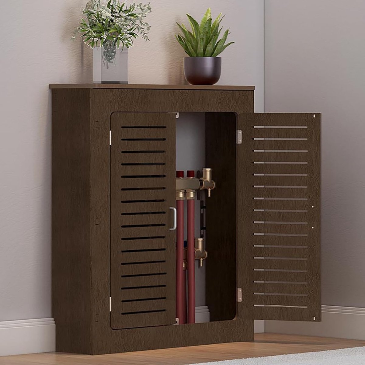 Radiatorombouw - Verwarmingskast Plank - Woonkamer Decoratie - Met 2 Deuren - L50 x H70 cm - Walnoot
