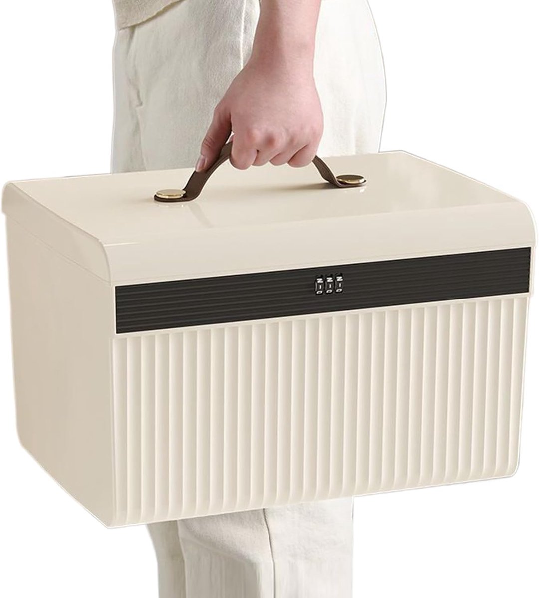 Afsluitbare Opbergbox - Kluis Container - Waardevolle Spullen Opslag - Combinatieslot Beveiliging - 20 x 22 x 20 cm - Romig