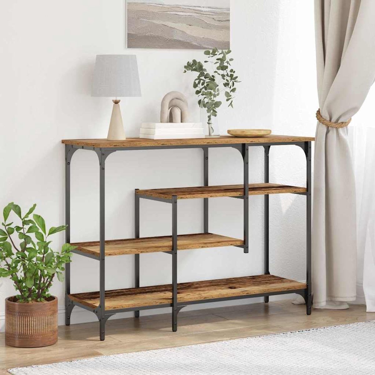 Consoletafel - Bijzettafel - Decoratie presenteren - Verstelbare poten - 100 x 35 x 75 cm - Oud hout