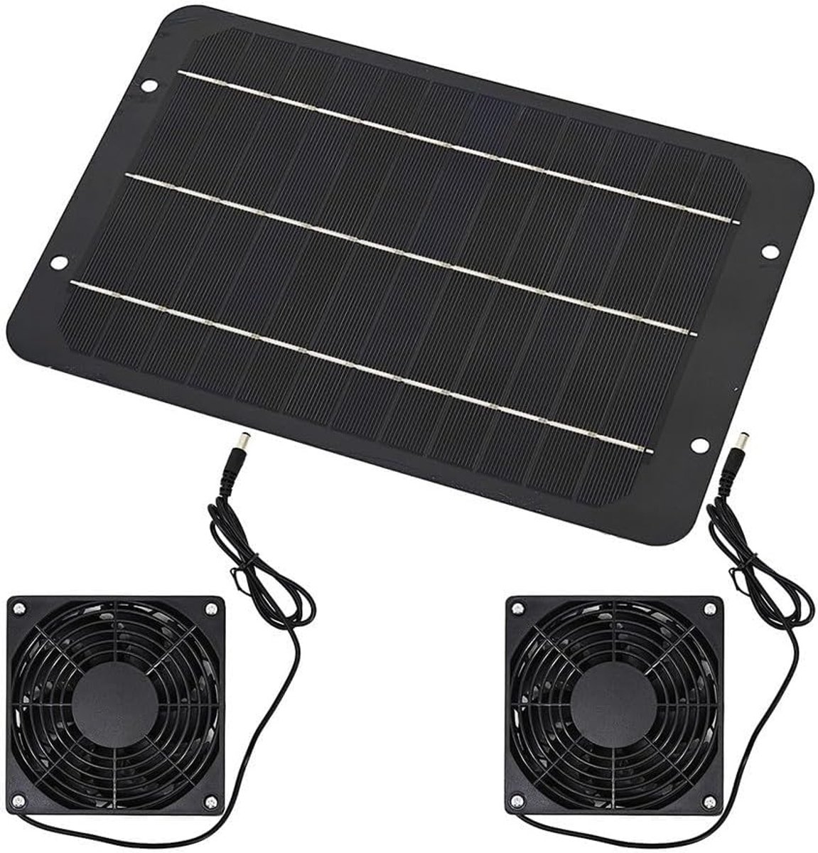 Zonnepaneel Ventilator - Dubbele Uitlaat - Efficiënte Koeling - Zonne-aangedreven Werking - 7W - Zwart