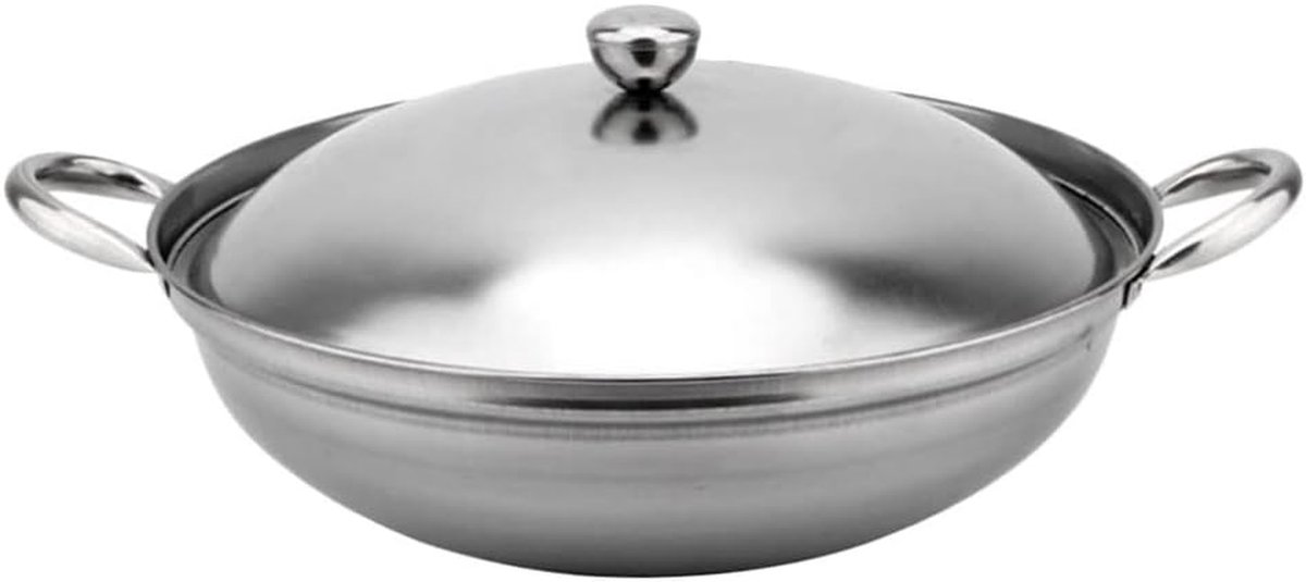 Wokpan met Deksel Roerbakpan Inductie Thuis Koken Snelle Warmteoverdracht 25 cm Zilver