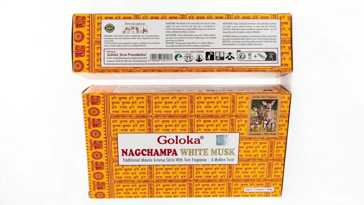 Goloka Nagchampa Wierookstokjes – 180g Voordeelverpakking (12 x 15g) – Authentieke Nagchampa & White Musk Geurmix – Premium Kwaliteit Masala Wierook Met Kajal Sticker