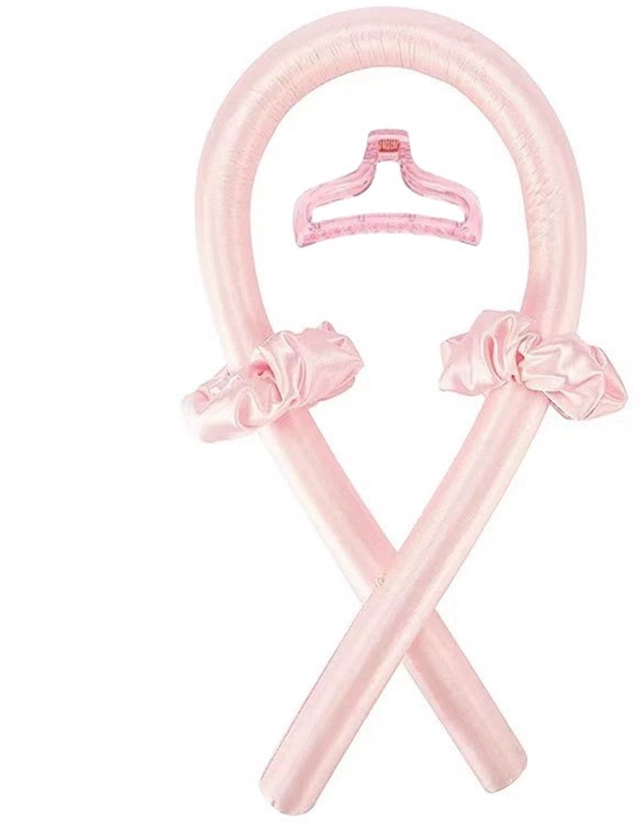 Deze 4-delige set met hittevrije krultang bevat een zachte en comfortabele krultang, twee haarelastiekjes en een haarclip, perfect voor het krullen van je haar 's nachts of voor dagelijks gebruik,Champagneroze,4件套