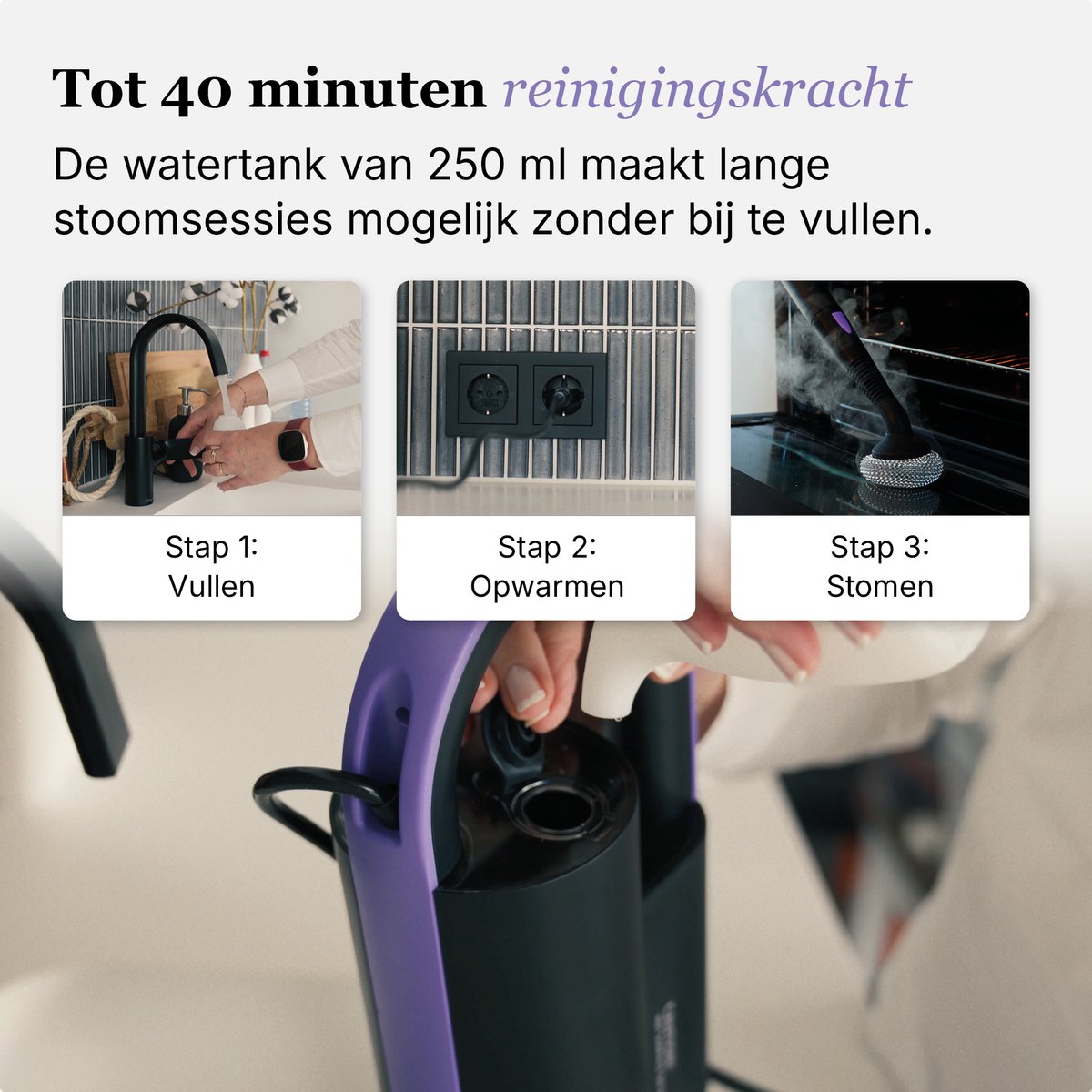 Motionflow 16-in-1 Stoomreiniger - Handstomer voor diepte reiniging vloer, bank, badkamer en tapijt - Elektrische Dweil - Stoomdweil - Tapijtreiniger en Vlekkenreiniger - Steam Cleaner Zwart – foto 6
