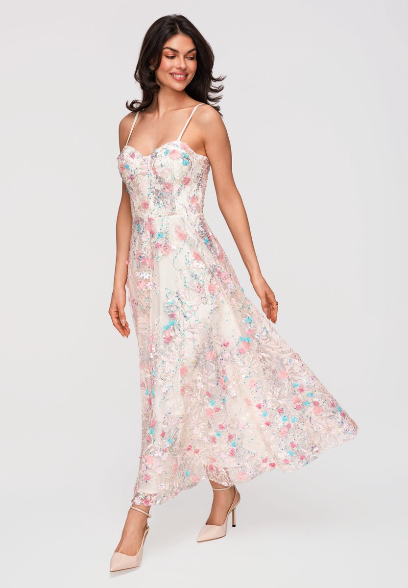 LARICA Jurk - Slim Fit - Veters - Gebloemd Ecru L