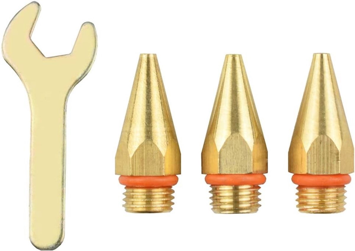 Set van 3 Verwisselbare Lijmpistool Nozzles met Sleutel, 32 mm, Messing, Ideaal voor DIY en Reparaties