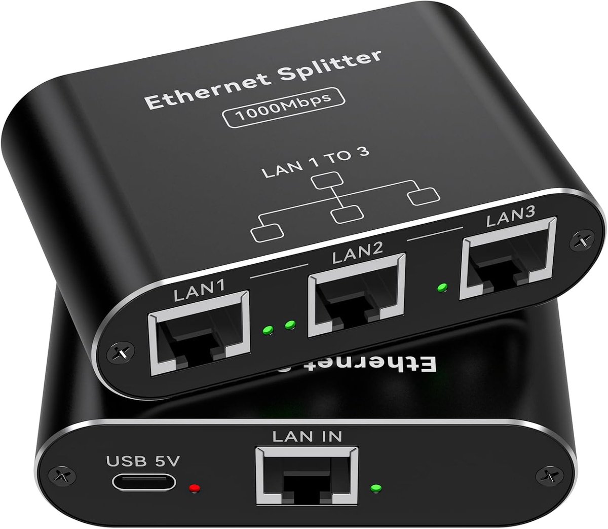 LAN Splitter - Netwerk Verdeler - Netwerk Uitbreiden - 3 Poorten - 1000Mbps - Zwart