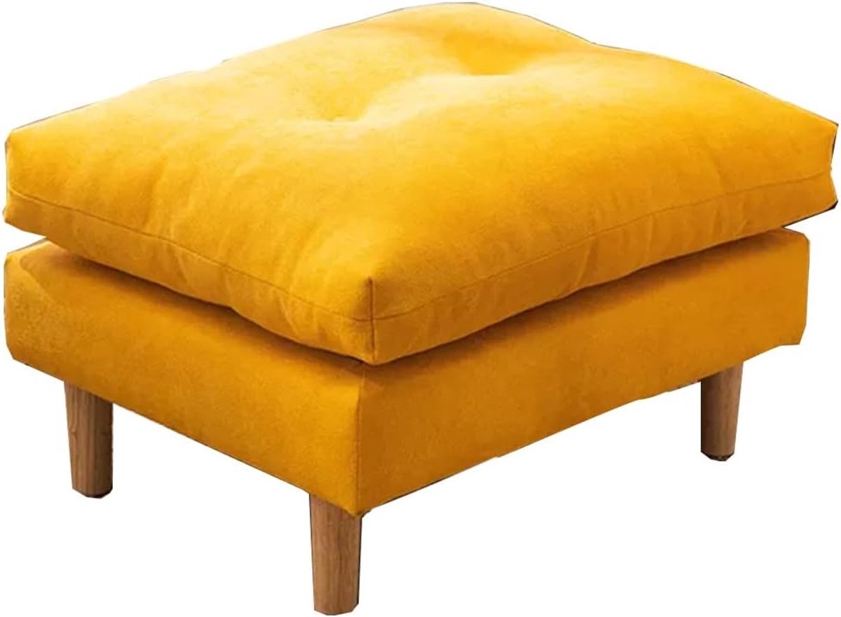 Voetenbankje Van Fluweel - Ottomaan Poef - Ontspannen Zitten - Massief Houten Poten - 50x60x40 cm - Geel