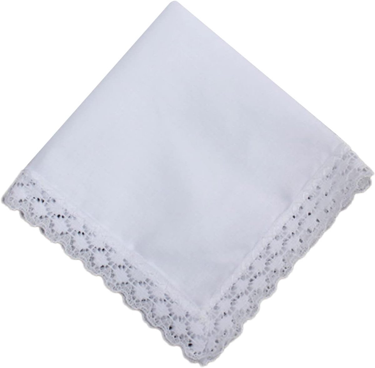 Katoenen pochet - Zakdoek - Feestelijke gelegenheid - Met kanten rand - 23 x 25 cm - Wit