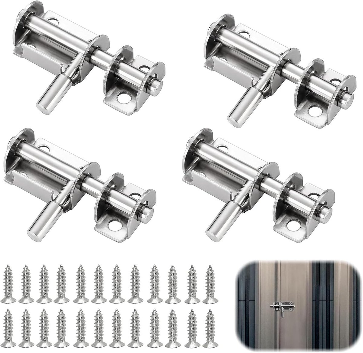 Stalen Deurslot Set voor Binnen en Buiten, 4 Stuks Kleine Latch Locks met Schroeven, Veiligheidsoplossing voor Tuindeuren en Garages, 65mm