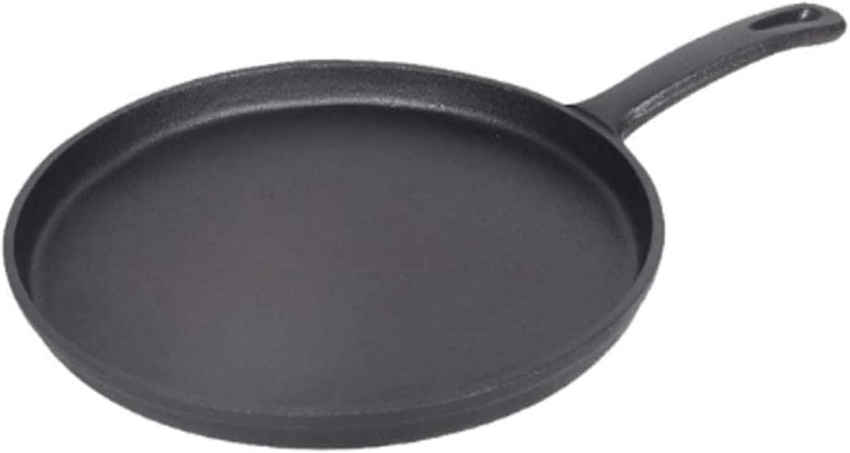 Gietijzeren Pan - Platte Koekenpan - Ontbijt Maken - Antiaanbaklaag - 26 cm - Zwart