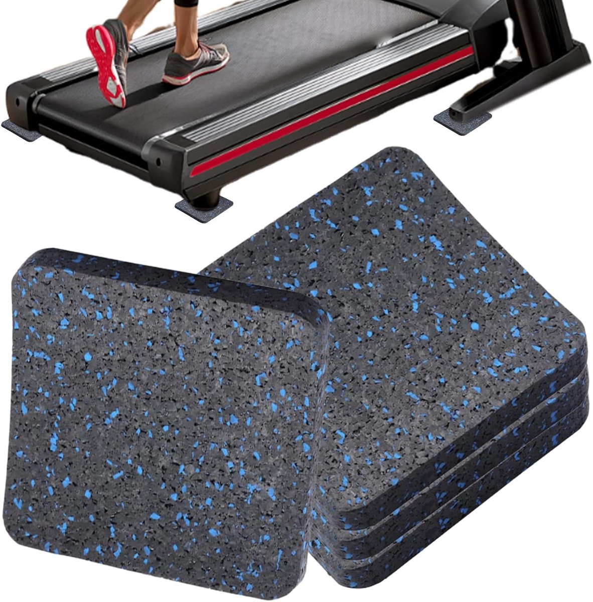 Loopbandmat Vloerbescherming - Fitnessmat Geluidsisolatie - Apparaten Stabiliseren - Verbeterde Trillingscontrole - Set van 4 - Zwartblauw