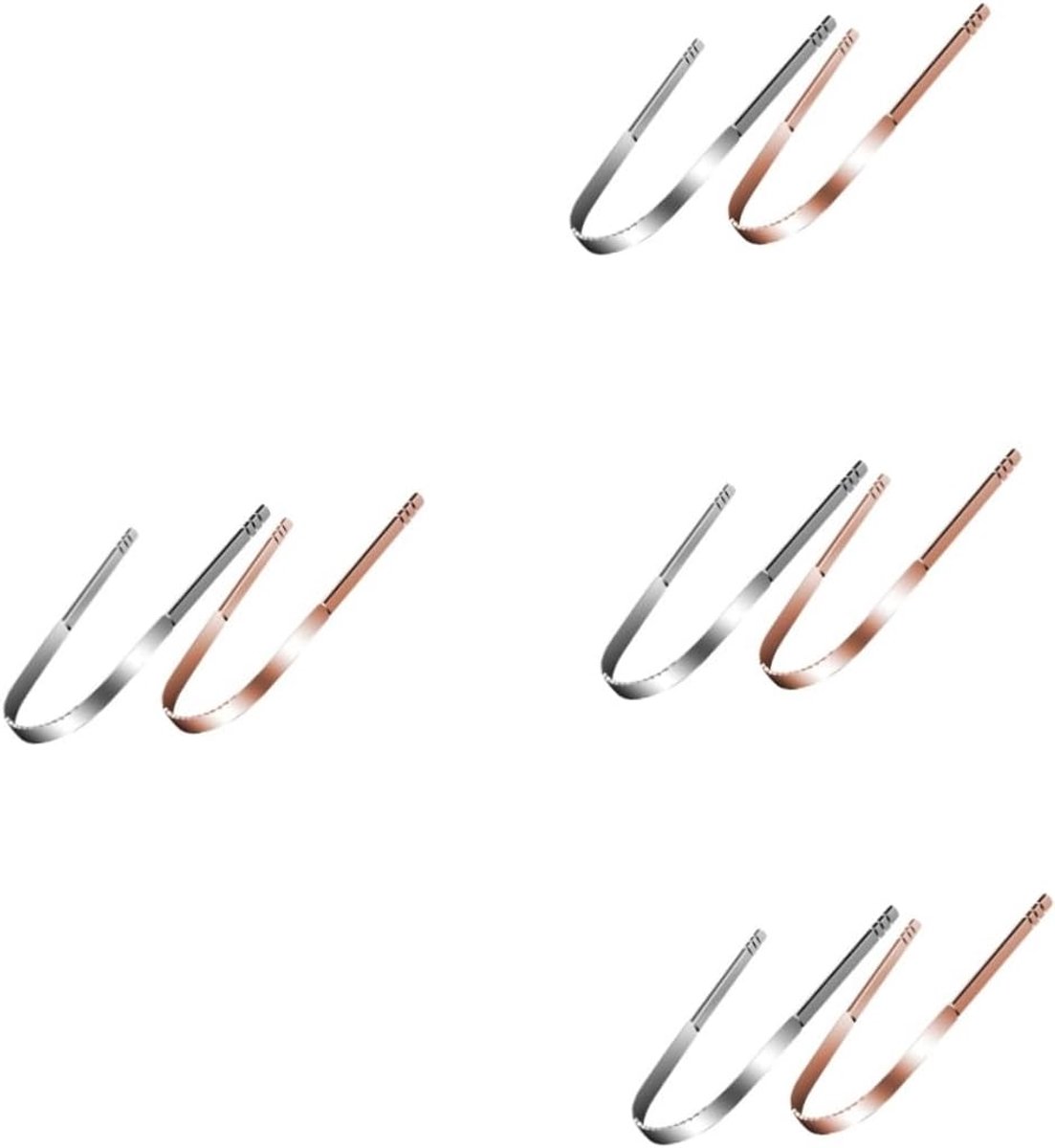 Tongschrapers Set - Mondverzorging Hulpmiddel - Frisse Adem - Dubbelzijdig Handvat - 8 Stuks - Zilver Roségoud