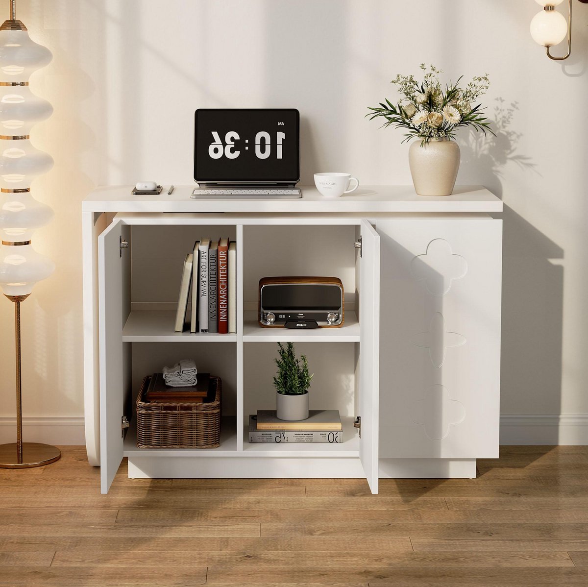 FloraGrace Bureau - Draaibaar L-Vormig Hoekbureau Met Opbergkasten - Ruimtebesparend Voor Werkkamer En Kantoor - MDF - Wit - 170x38,5x75 Cm