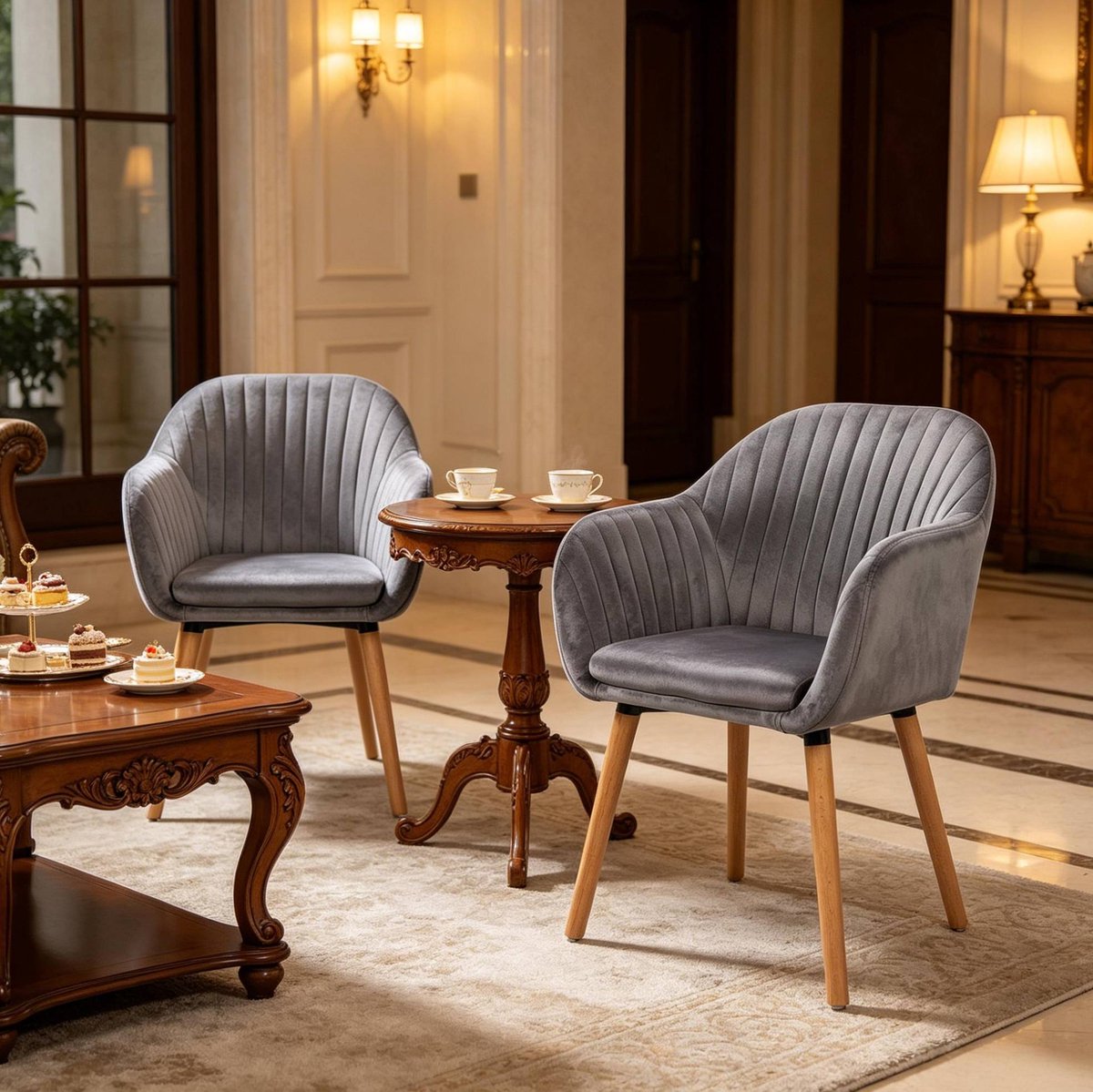 STILVORA Eetkamerstoel - Kuipstoel Met Armleuningen - Set Van 2 - Scandinavisch Comfort - Voor Eetkamer En Woonkamer - Velvet Donkergrijs