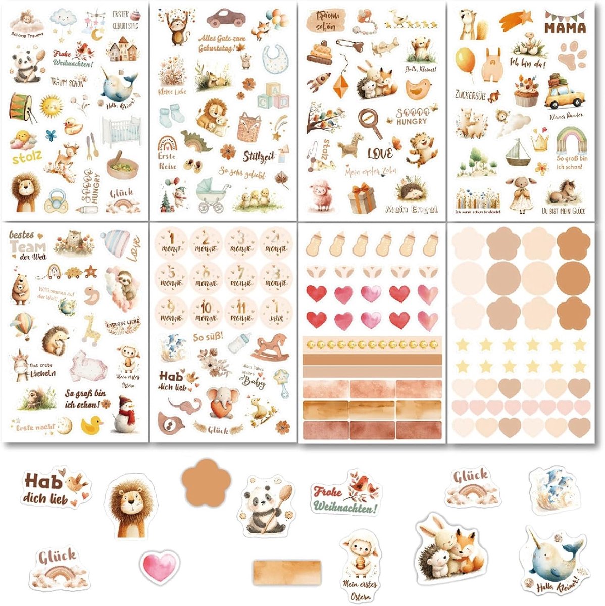 16 Vellen Schattige Baby Scrapbook Stickers, 422 Stuks voor Baby Shower, Groeifoto Album en Zwangerschap Dagboek