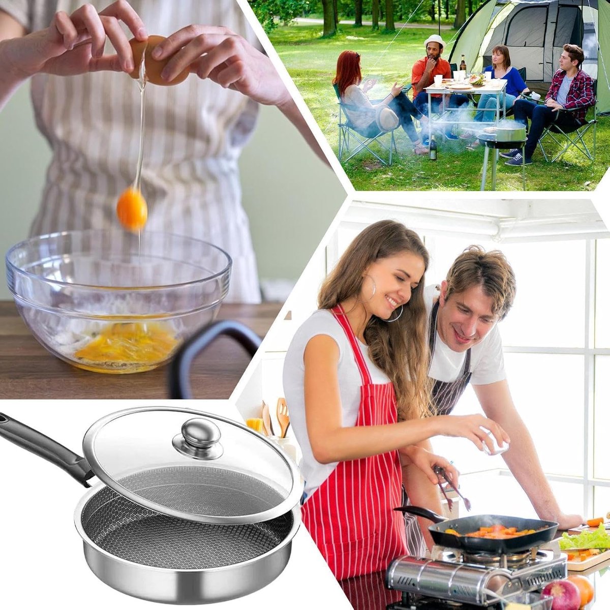 Roerbakpan Honingraat kookgerei Thuis koken Gelijkmatige warmteverdeling 26 of 30 cm Meerkleurig