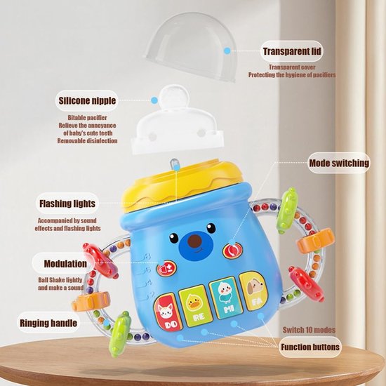 Muziek Babyfles - Rammelaar Speelgoed - Baby Amuseren - Zelfnivellerend - 13.7 x 4 x 11.7 cm - Multicolor — afbeelding 2