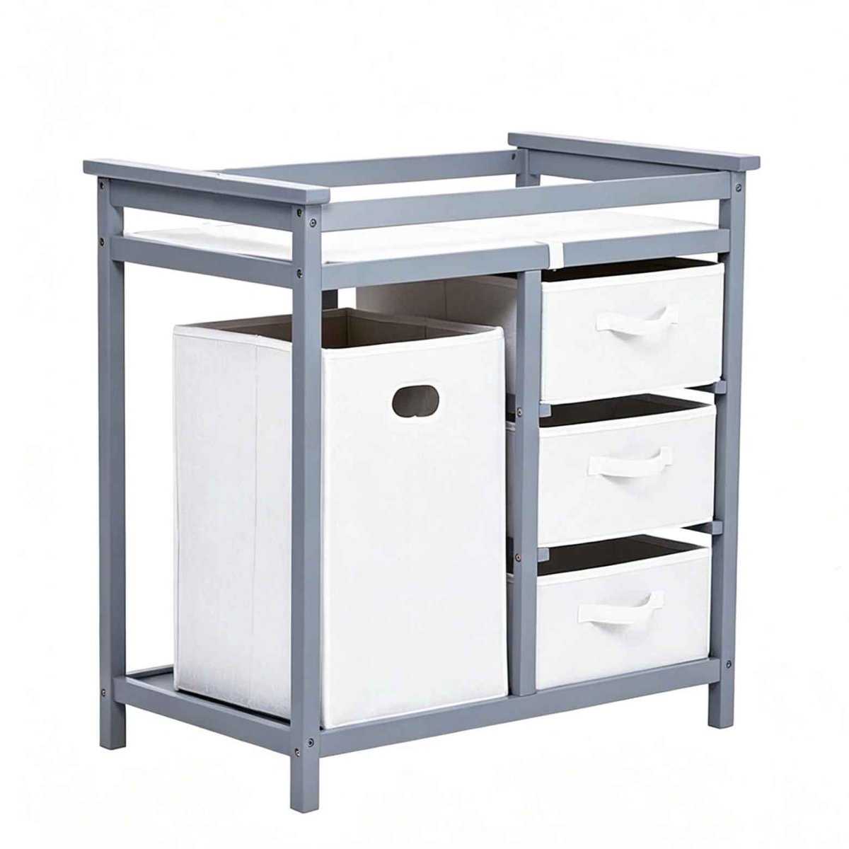 CORE Babyverschoontafel - Houten Verschooncommode met 3 Laden - Inclusief Verschoningsmat en Wasmand - Baby Verschoonstation met Opbergruimte - Moderne Commode voor Luiers, Babyspullen en Verzorging - 86x32x87cm – Grijs en Wit