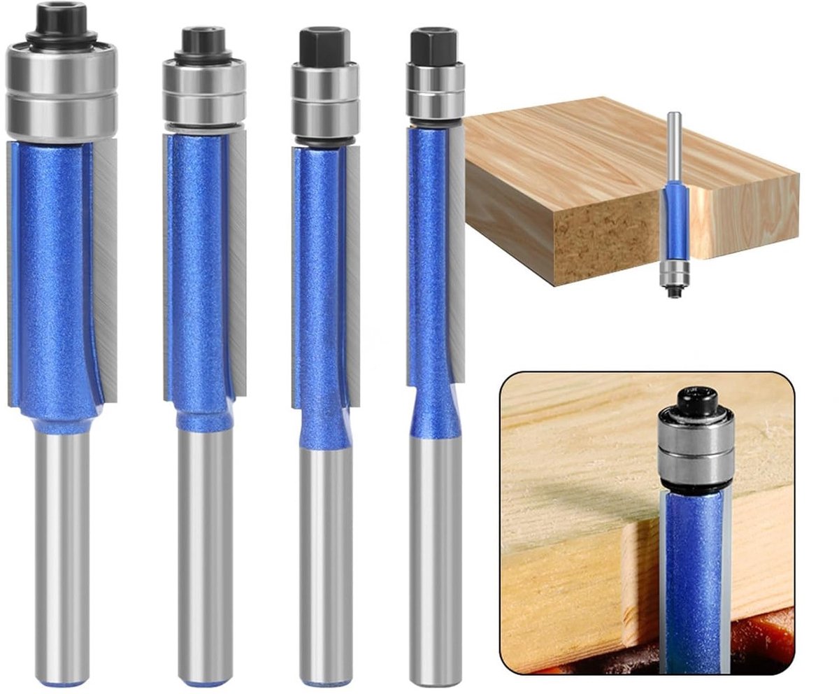 Houtbewerkings Frees Set met 1/4 Shank, 4 Stuks, Diverse Snijdiameters voor Precisiewerk en Afwerking