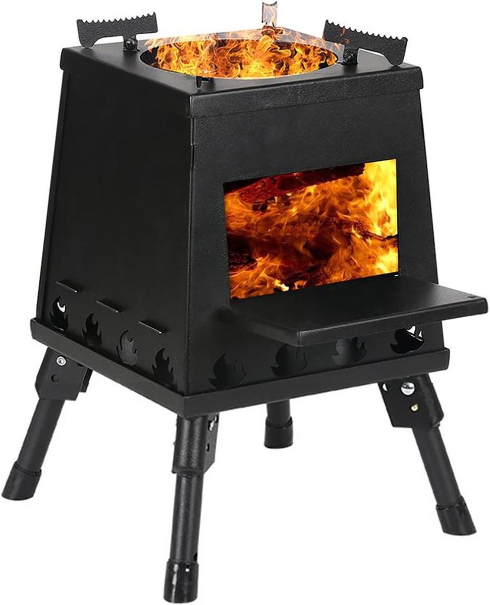 Houtkachel Kamperen - Draagbare Brander - Buiten Koken - Roestvrij Staal - 36 x 22 x 19cm - Zwart