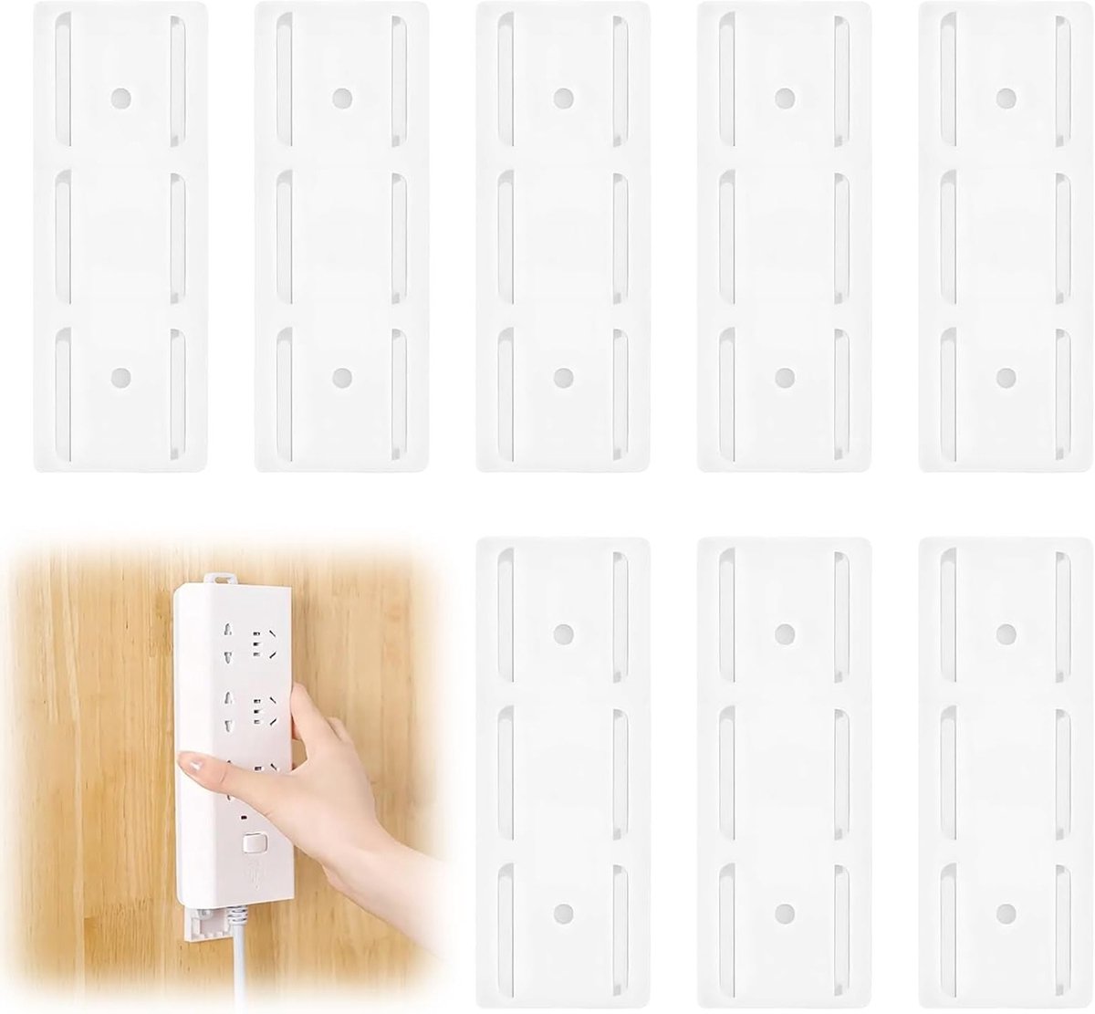 Zelfklevende Socket Fixer - 8 Stuks, Plug Houder zonder Boren, Kabelbeheer voor Bureau, Thuis en Kantoor, Ideaal voor Organisatie en Ruimtebesparing
