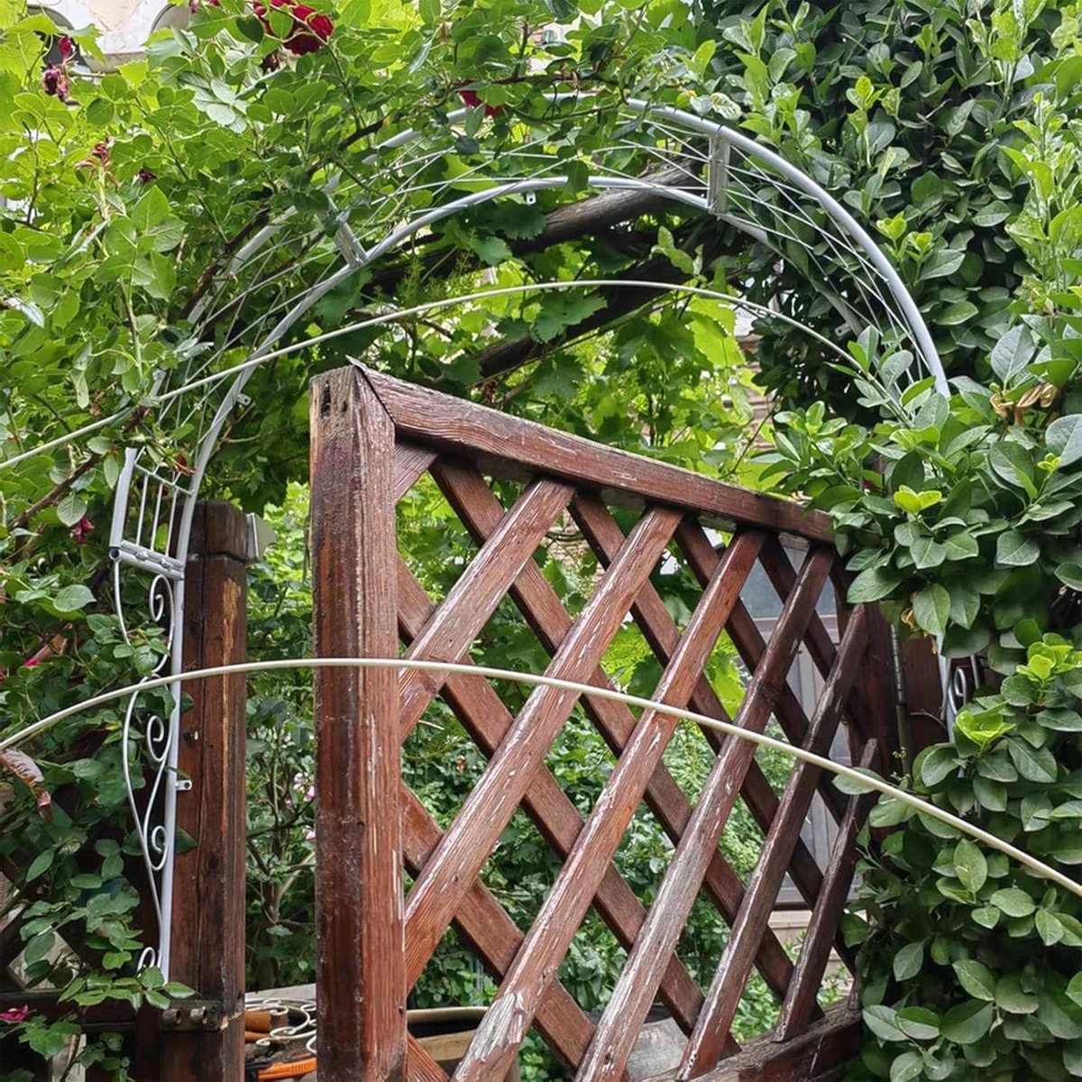 Metalen tuinboog - Rozenboog trellis - Planten decoreren - Stevige ijzeren constructie - 105 x 21 x 105 cm - Wit