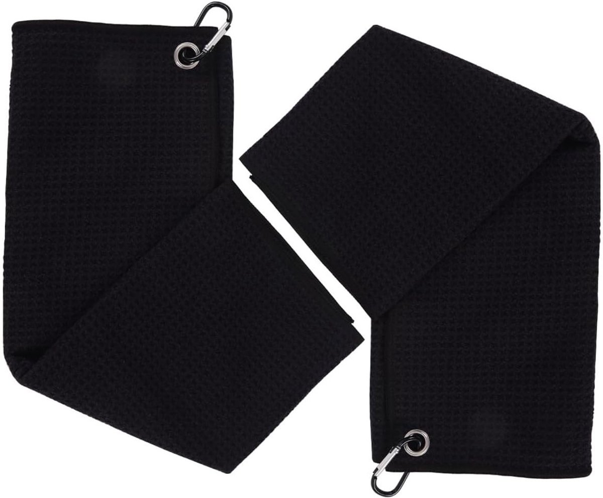 Set van 2 Microvezel Golfhanddoeken 40x40cm met Carabiner voor Sport en Gym, Zwart