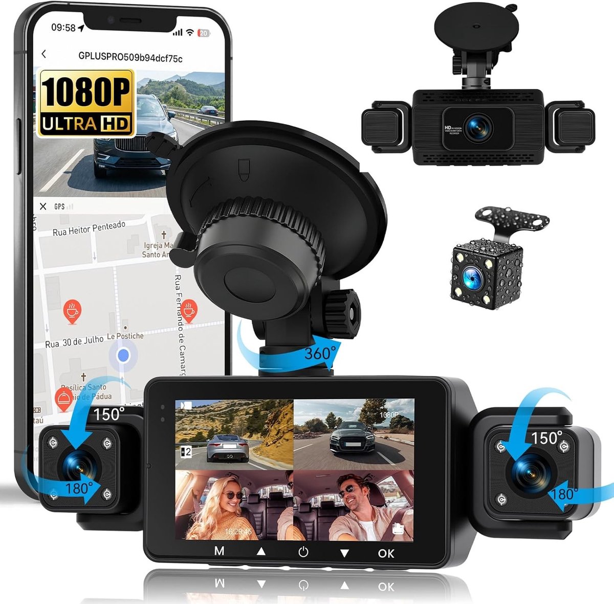 Dashcam voor de auto - 1080p - 360° rondom zicht - Wifi met IR-nachtzicht - Voor maximale veiligheid
