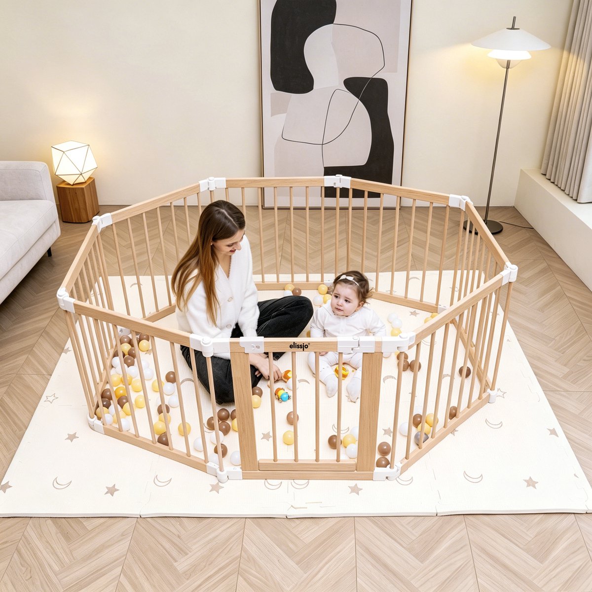 Elissio Grondbox - Babybox - Inklapbare Speelbox - Kinderbox - Playpen Baby - Voorgemonteerd - 130 x 130 x 70 cm - Incl. NL Handleiding - Naturel Hout – foto 8