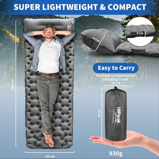 Strandmat met rugleuning - Grijs - Lichtgewicht en Compact - Waterdichte TPU Camping Slaapmat - Voor Kamperen en Reizen — afbeelding 3