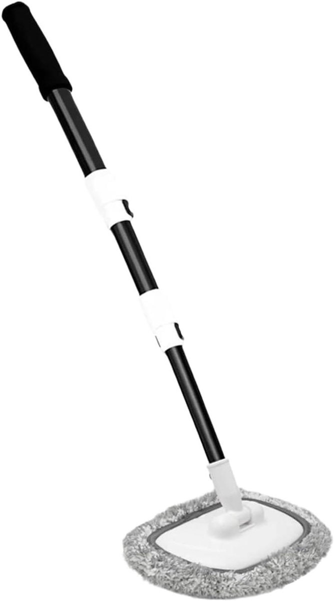 Autoborstel - Schoonmaakborstel Wasborstel - Voertuigen Reinigen - Verstelbare gebogen steel - 50-110cm - Zwart Grijs Wit