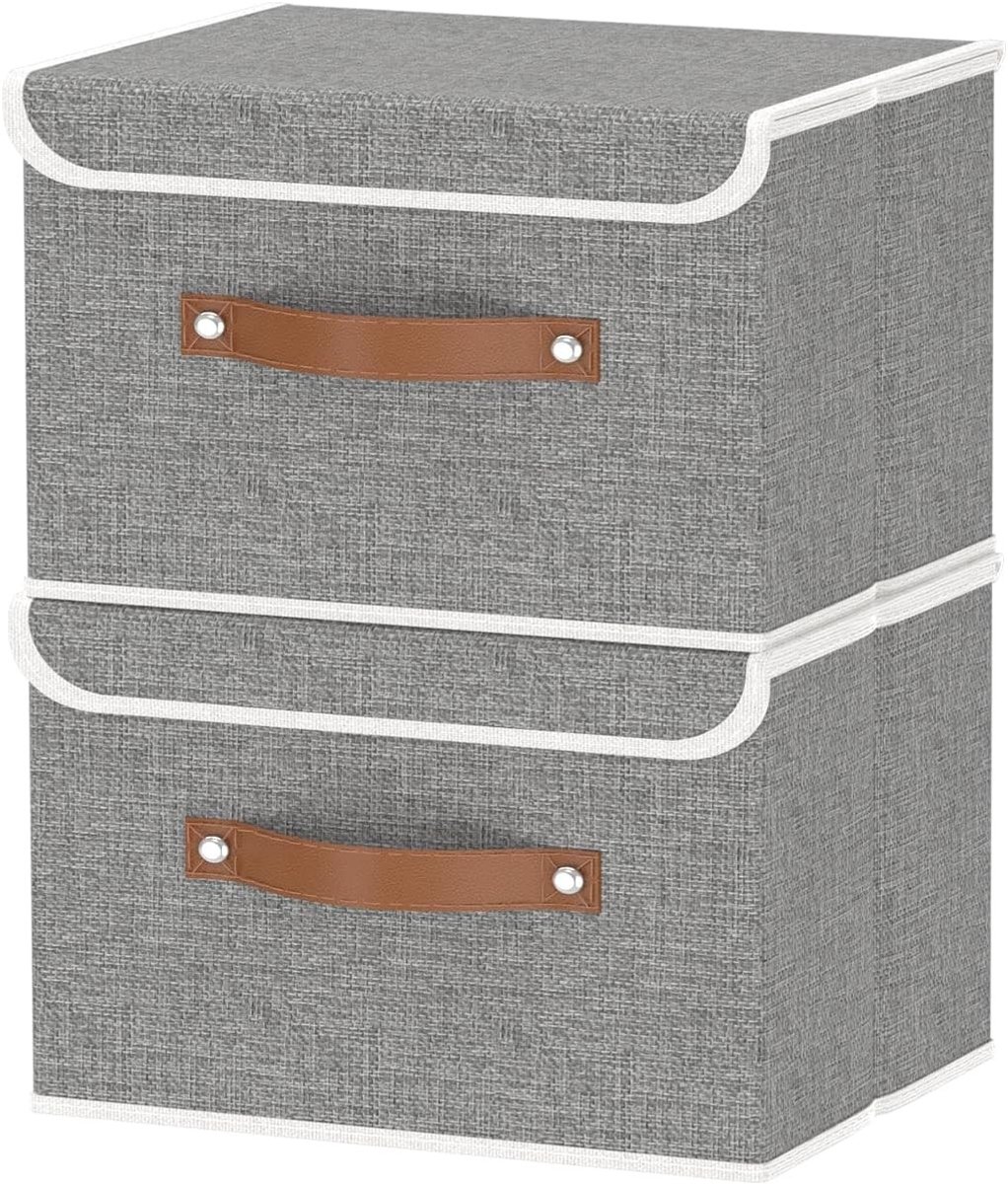 Set van 2 Vouwbare Opbergmanden, Decoratieve Opbergdozen met Handvatten, Organiser voor Kleding, 26 x 20 x 17 cm, Grijs, Ideaal voor Huishoudelijke Opslag, Ruimtebesparend en Stijlvol