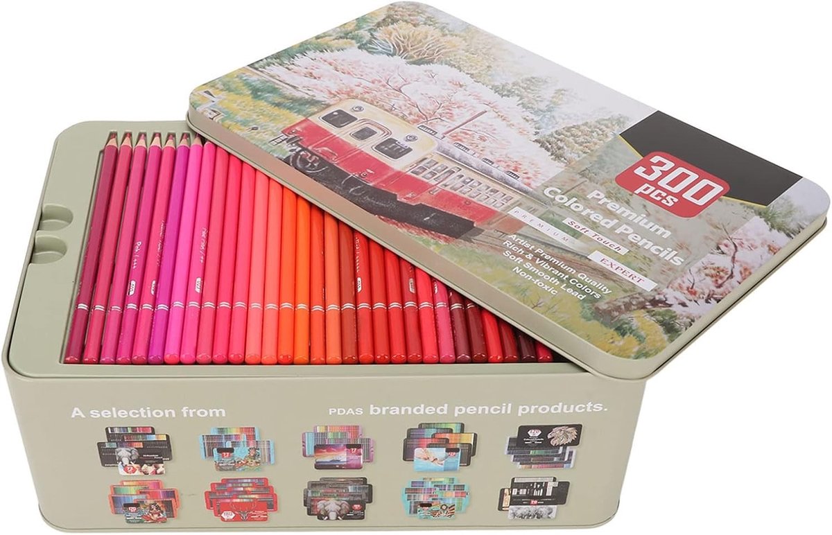 Kunstenaarskleurpotlodenset met 300 Levendige Kleuren en Etui voor Creatief Tekenen en Kleurplezier