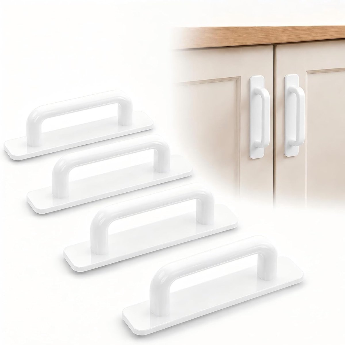 Zelfklevende Handgrepen Wit - 4 Stuks Plakgrepen 10 x 2,5 cm voor Schuifdeuren, Kasten en Lades zonder Boren, Ideaal voor Balkon- en Terrasdeuren