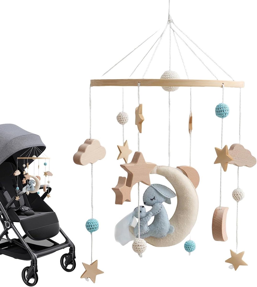 Baby Mobiel Wieg - Draaibare Speeltje - Babykamer Decoratie - Sensorische Prikkeling - 45x23 cm - Enkel kenmerk
