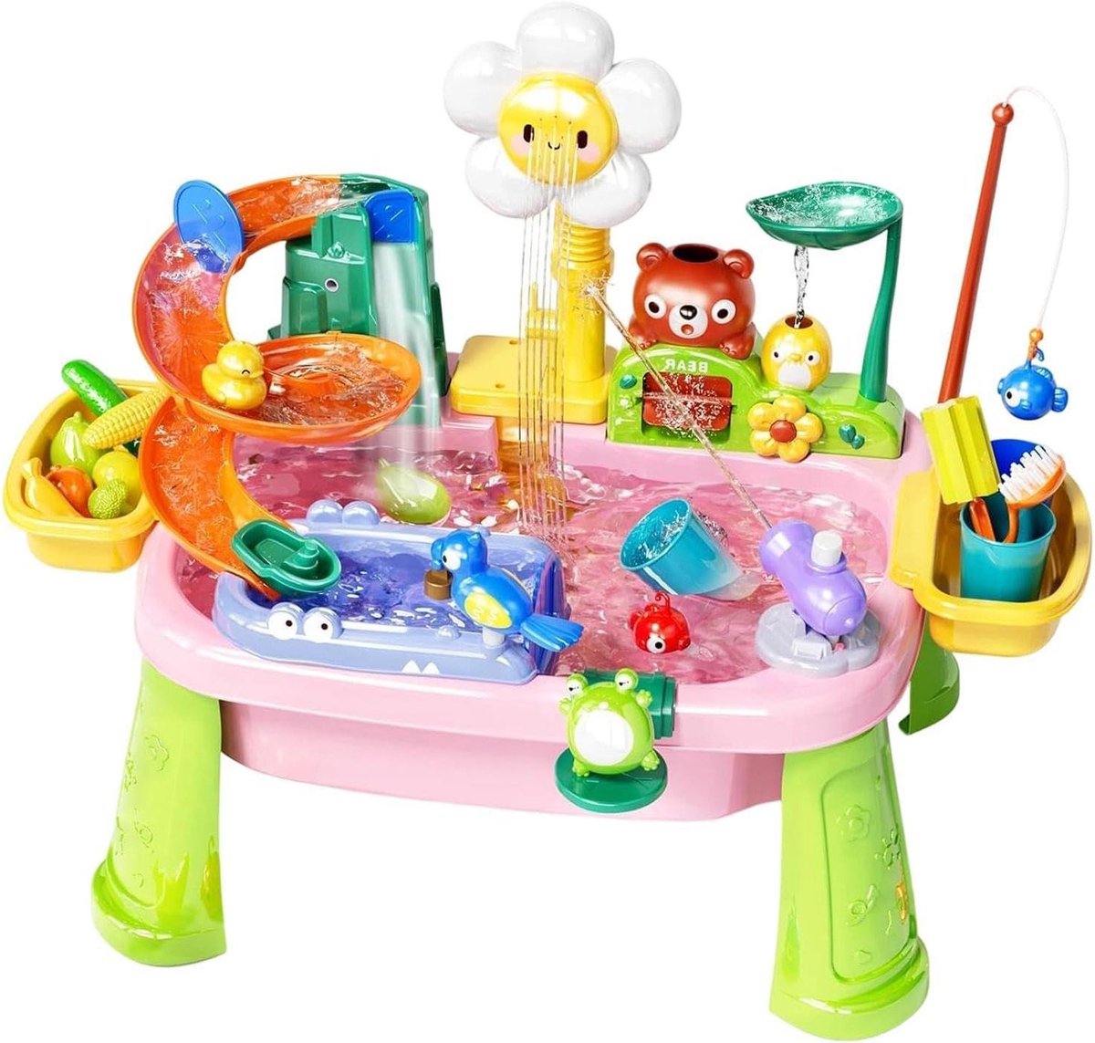Watertafel Kinderen - Speelgoed Keuken - Buiten Spelen - Elektrische Kraan - 59x33x42cm - Roze
