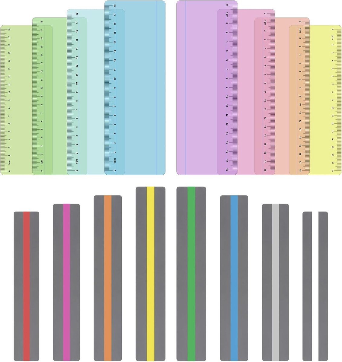 16-delige gekleurde overlays voor dyslexie, leeshulpmiddelen met schaal, kleine leeslinialen en LED leesstrips voor kinderen met ADHD en leerproblemen