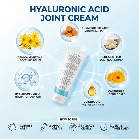 Hyaluronzuur Gewrichtscrème voor Gewrichtsondersteuning en Botverzorging, Koelende Zalf voor Rug en Lichaam (50 ml) — afbeelding 3