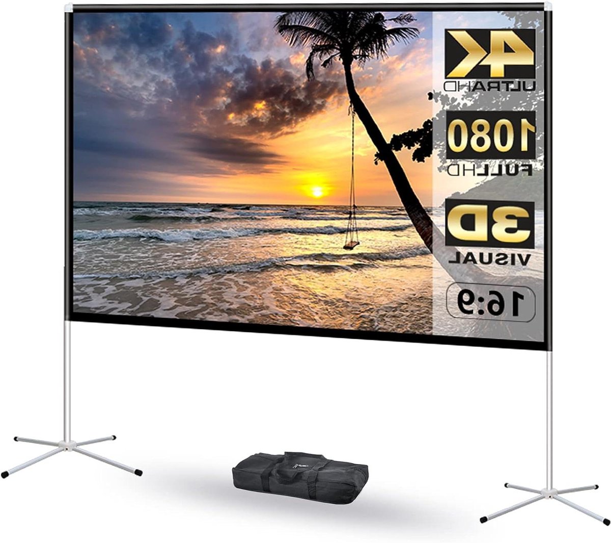 Projectiescherm met Standaard - Filmscherm Buiten - Films Kijken - Lichtgewicht Aluminium Frame - 80 Inch 16:9 - Wit